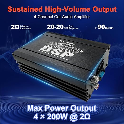 DSP-HEI 4-Channel Class D Digital Amplifier — Max 800 Watts, 2-Ohm Stable, Built-in Low-Pass Crossover, Stereo Support