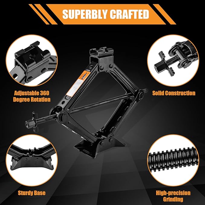 Beaiguna Portable Car Jack Kit, 2 Ton (4409 lbs) Scissor Jack for Car, Upgrade Emergency Spare Tire Changing Repair Kit, Scissor Jack Kit with Lug Wrench, Universal Vehicle Scissor Lift Jacks for SUV
