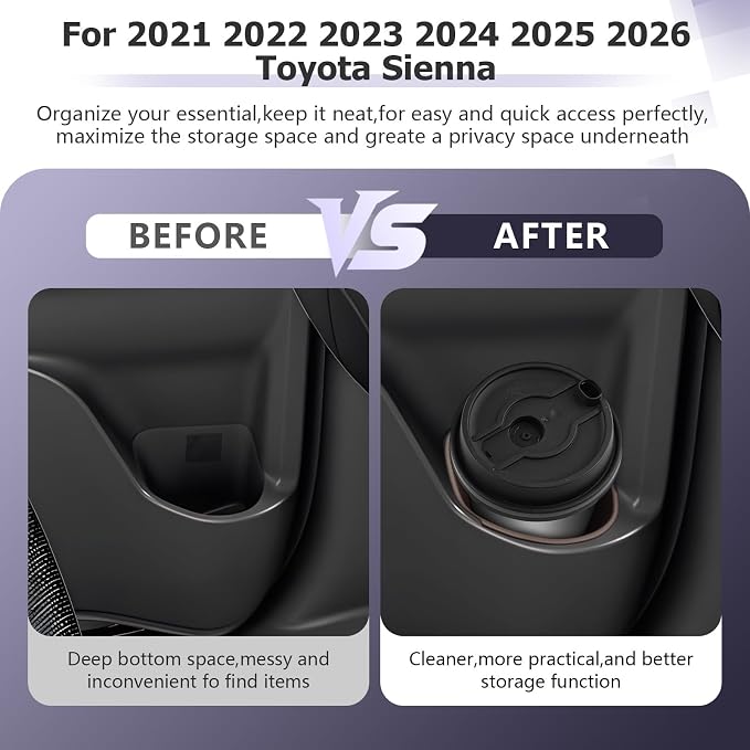 LUWU 2021-2026 Toyota Sienna Center Console Cup Holder Insert, Rear Seat Door Side, Silicone, Brown