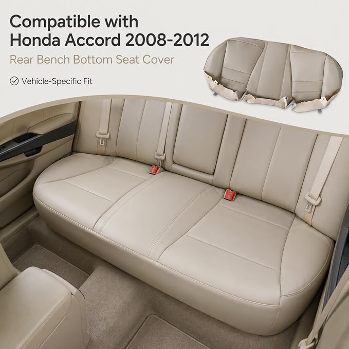 NLQR Back Car Seat Cover, Rear Bench Bottom Vinyl Cover Tan Compatible with Honda Accord 2008 2009 2010 2011 2012