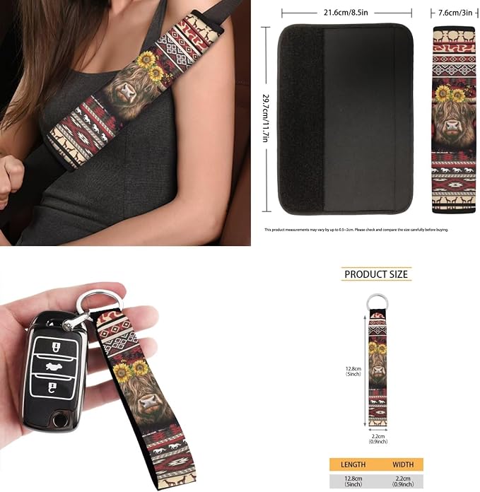 Aztec Car Seat Covers Set of 15 with Universal Steering Wheel Cover, Rearview Mirror Cover, Car Trash Can, Seatbelt Pads, Cup Holder Coasters, Keychains