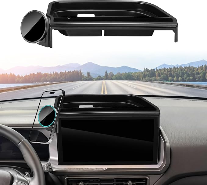 Dash Tray with Phone Holder for 2025 Ford Bronco Sport Dashboard Storage Console Organizer Accessories 13.2-Inch Screen, Magnetic Phone Holder for MagSafe, Magnets Wireless Charger Cell Phone Base