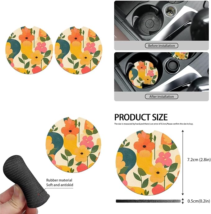 13 Pcs Yellow Wild Flower Car Seat Covers, Flowers Geometric Vehicle Headrest Cover Keychain, Abstract Floral Leaf Automotive Interior Covers for Sedans, Trucks