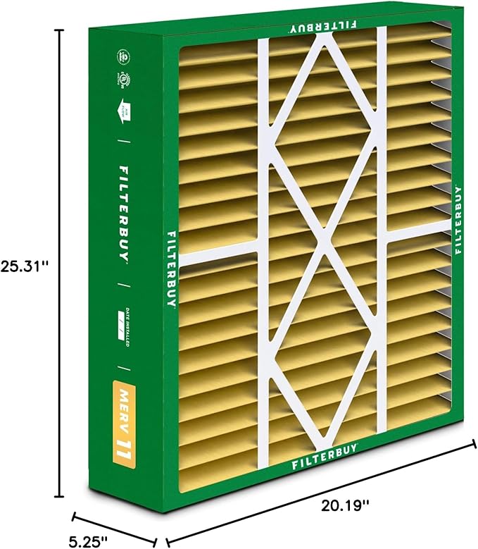 Filterbuy 20x25x5 Air Filter MERV 11 Superior Pet & Allergy Defense (1-Pack), Pleated HVAC AC Furnace Filters for Amana, Coleman, Goodman, Maytag, York, and More (Actual Size: 20.19 x 25.31 x 5.25)