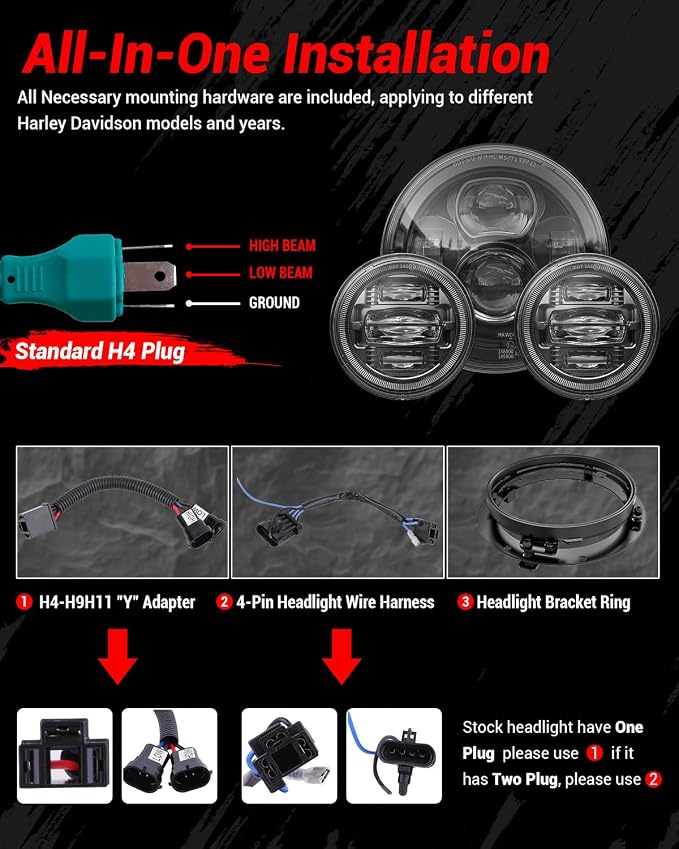 Z-OFFROAD New 7 Inch Motorcycle LED Headlight 4.5" Fog Passing Lights, DOT Kit Compatible with Harley Davidson Road King Electra Glide Ultra Classic Heritage Softail Fat Boy Street Glide, Black