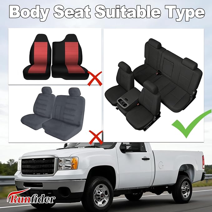 Seat Covers for Chevy Silverado & GMC Sierra 1500/2500HD 2007-2013 Heavy Duty Cloth Protector Interior Accessories，Waterproof & Machine Washable-Black (Front & Rear)