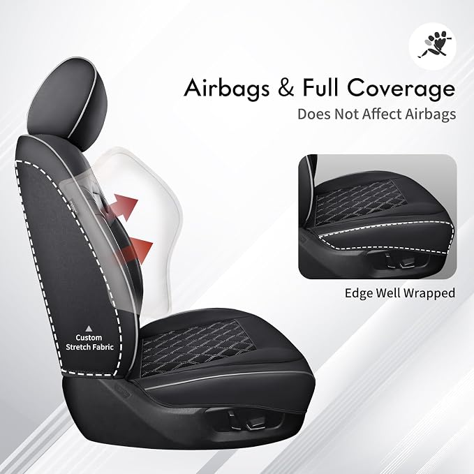 Huidasource F350 Front Leather Seat Covers Black&White, Full Wrap Automotive Seat Cushion Cover Fit for Ford F150 2015-2026, F250 F350 F450 2017-2026 All Cab XL XLT Lariat King Ranch Platinum