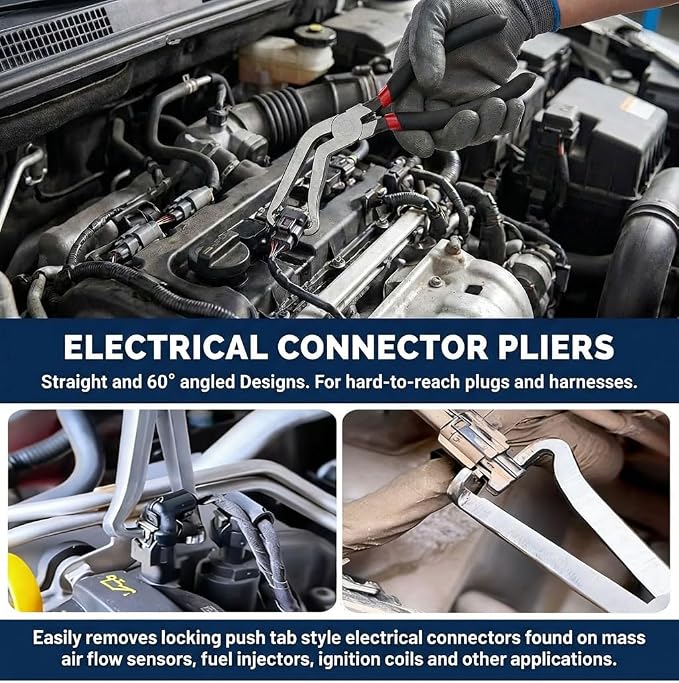4 Pieces Electrical Disconnect Pliers for Cars, Automotive Electrical Plug Connector Disconnect Tool and Connector Separator and Hose Clamp Pliers