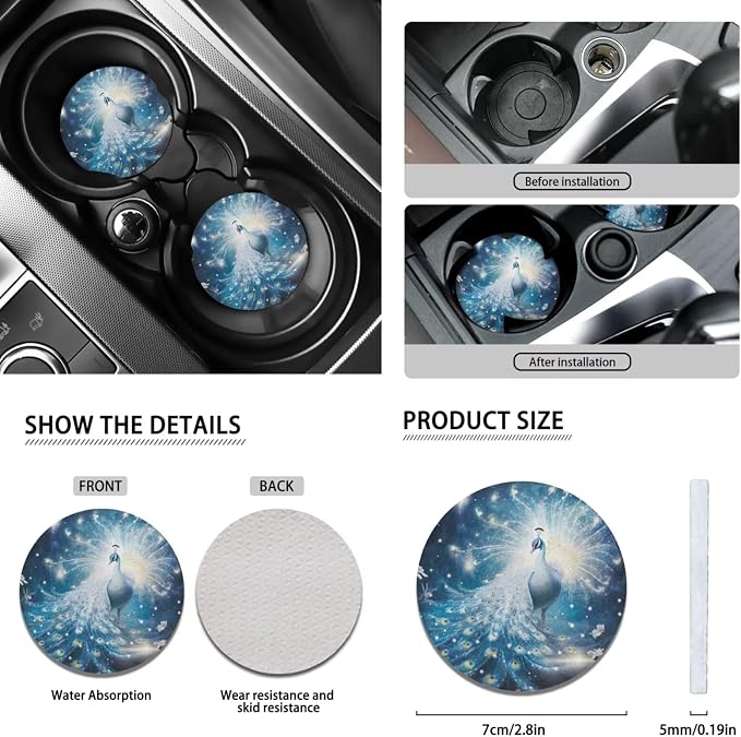 Peacock 13Pcs Car Seat Covers Full Set Car Seat Belt Cover Steering Wheel Cover Armrest Cushion Cup Coasters and Keychain Holder Suitable for Most Cars,SUV