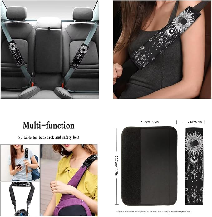 Ystardream Sun and Moon Car Seat Cover Sets for Women Stretchy Car Seat Cover with Elastic Mirror Cover Steering Wheel Cover Seatbelt Covers,Decorative Car Interior Accessories Sets for Women Girly