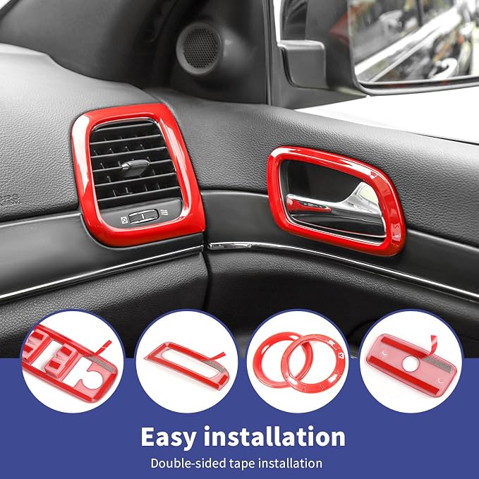 16PCS Full Set Interior Trim Kit Compatible with 2014-2020 Jeep Grand Cherokee,Dashboard Panel Side Outlet Decorative Cover (Red)