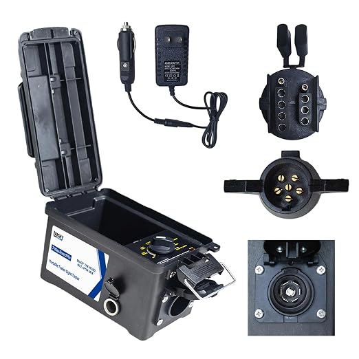 Trailer Light 7-Way Plug Tester with 7, 6, 4/5 Pin Adapter, Water-Resistant Portable Electric Brake Tester for RV/Boat/Utility Trailer with Short Circuit Protection(Battery NOT Included)
