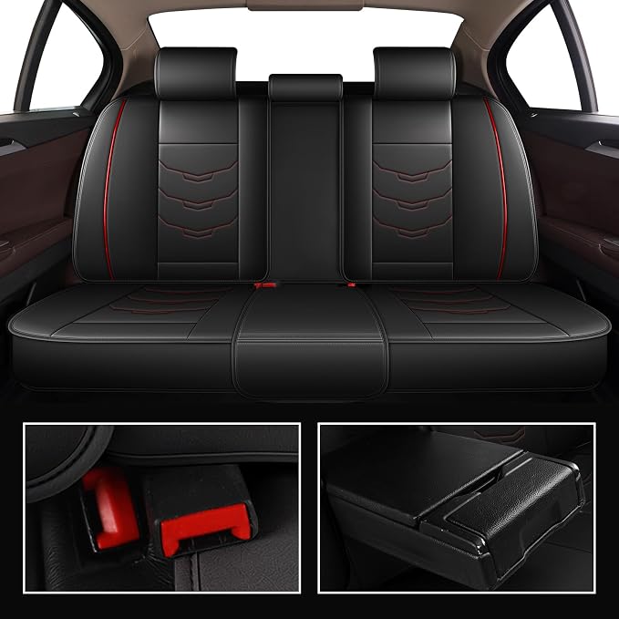 Seat Covers Fit for Lincoln MKX 2009-2016 Car Full Set Luxury Leather Waterproof Scratch-Resistant Protectors Automotive Seat Cushion with Airbag Compatible (5 Seats,Black&Red)