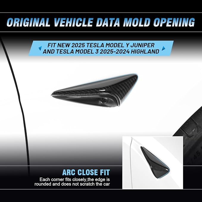 Side Camera Protectionl Cover HW4.0 Compatible with 2025-2026 Model 3/Y(Standard, Premium & Performance) Real Carbon Fiber Side Camera Turn Signal Cover 2PCS(Gloss Carbon Fiber)