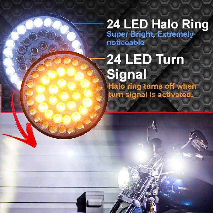 Eagle Lights 8748TS-S-EE 2 Inch Front LED Turn Signals with White Halo Running Lights Compatible With Harley Davidson® Motorcycles - Generation I / 1157 Base/Add Smoked Lenses/Add Load Equalizer