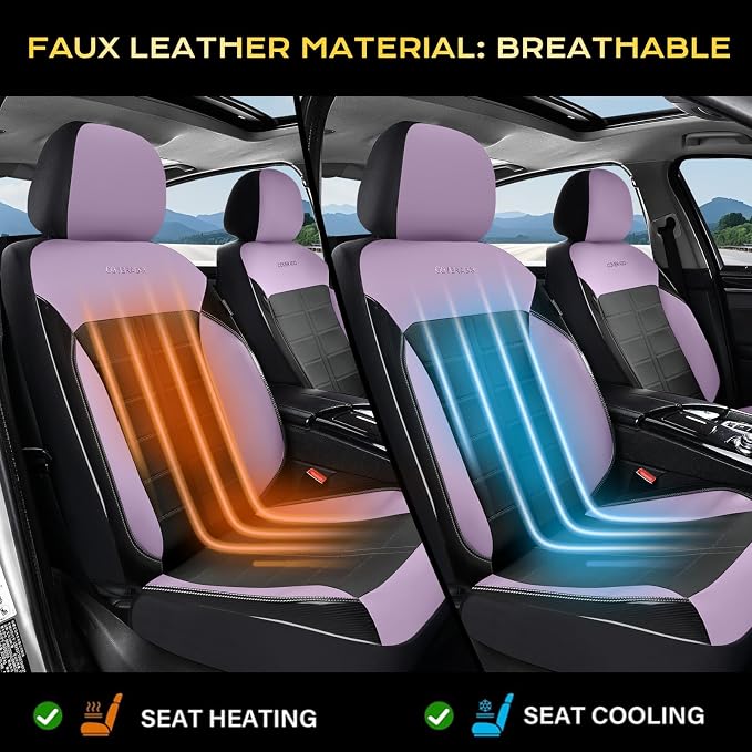 Coverado Car Seat Covers Full Set Leather Full Coverage Waterproof Seat Cover Car Seat Protector Cushion Universal Fit for Most Cars SUV Trucks, Purple&Black