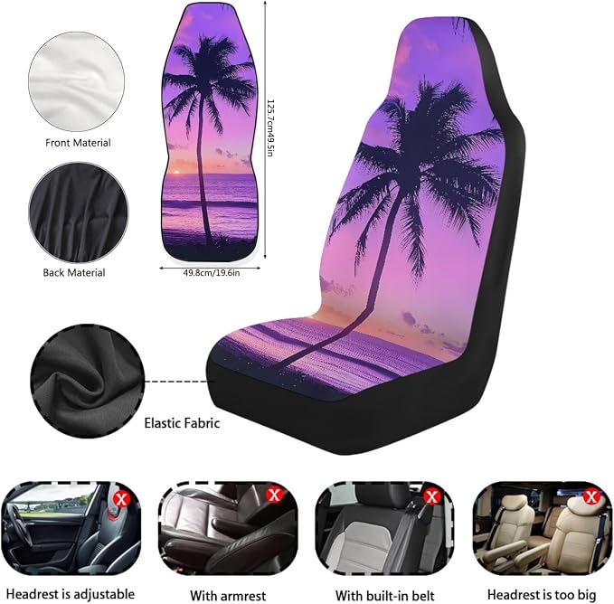 Palm Tree Sunset 11 Pieces Car Seat Covers Car Seat Belt Cover Steering Wheel Cover Gear Lever Cover Hand Brake Cover Keychain Holder Universal Fit for Most Cars,SUVs