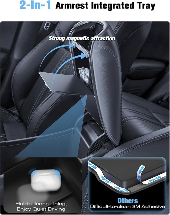For 2023~2026 Honda HR-V 2-in-1 Silicone Center Console Armrest Cover& Armrest Hidden Privacy Tray - [OEM Design& Friendly Liquid Silicone Rubber] - Thin Black