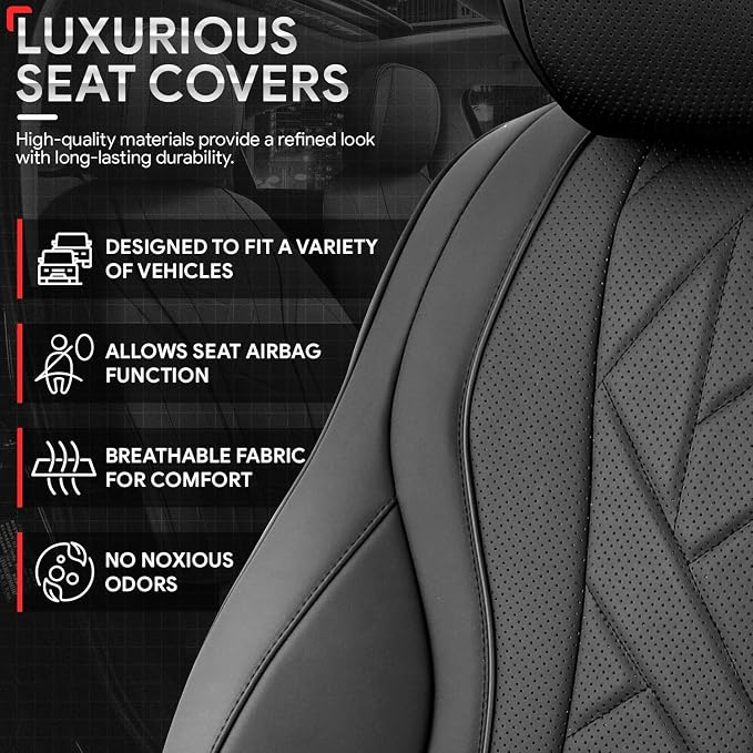 Touring Series Leatherette Front Row Set Seat Covers Universal for Cars Trucks SUV, Black, CA-SC-Touring-F-BK