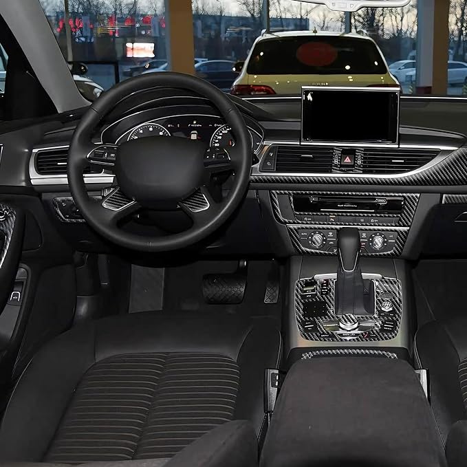 31PCS Real Carbon Fiber Interior Trim Kit Compatible with Audi A6 C7 2012-2018, Interior Decal Sticker Accessories