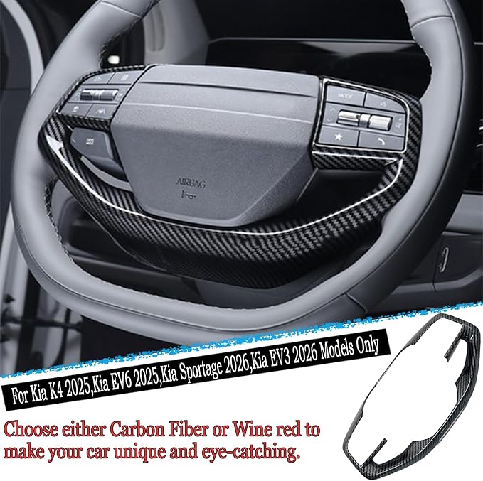 Steering wheel button frame,For Kia Sportage 2026，Kia K4 2025,Kia EV6 2025,Kia EV3 2025 2026 - ABS Carbon Fiber Steering Wheel Frame,Steering Wheel Button cover Accessories(NOT FIT GT-Line Model