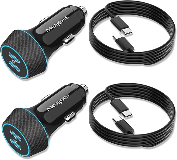 2 Pack 90W USB C Car Charger Super Fast Charging for iPhone 17 Pro Max/Air/16/15/iPad, Samsung S26 Android Phone, Dual 45W PD Port Auto Accessories, 12V Cigarette Lighter Adapter + 6.6 ft Type C Cord