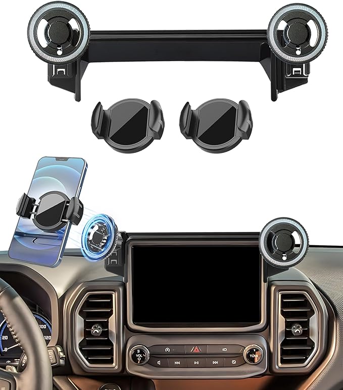 Magnetic Car Phone Mount for Ford Bronco Sport 2021-2024 Accessories, for MagSafe Strong Magnets Cell Phone Holder 8-Inch Touch Screen Cradles, with Portable Phone Gripper 360° Rotation