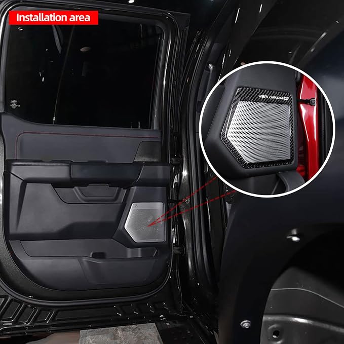 BETTERHUMZ Door Speakers Frame Trim Cover Sticker for Ford F150 2021 2022 2023 2024 2025 Carbon Fiber Interior Accessories (Black)