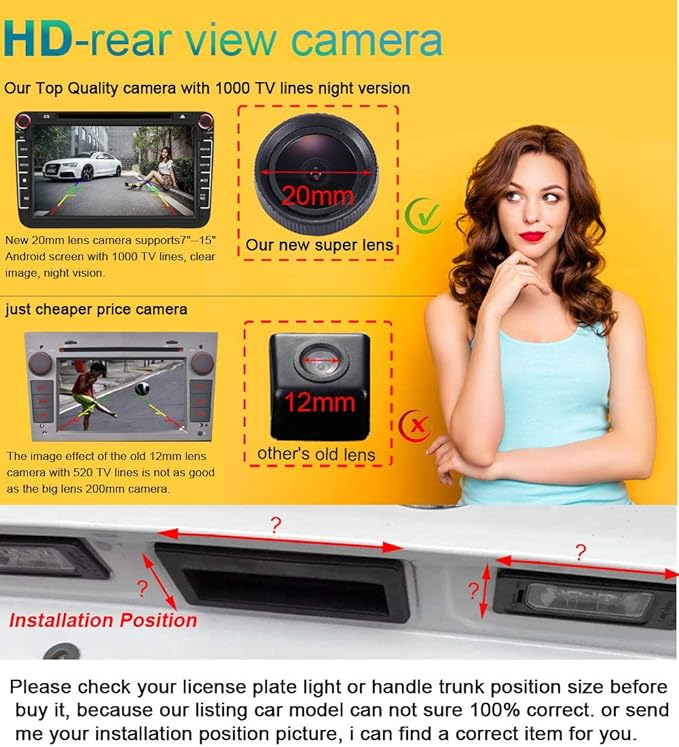 HD 20MM IP68 1280Pixels Auto Vehicle Car Van 170° Wide Angle License Plate Light Rear View Reversing Backup Camera Parking Aids System Compatible with Honda Fit Se dan/CRV/Odyssey/Crosstour