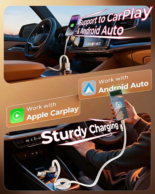 SHEZI 4 in 1 Charging Cable for Car(5FT), 240W Fast Charge USB C to USB C Cable, Works with iPhone 17 16 Pro Max/Samsung/MacBook/iPad, USB-C/USB-A to Lightning/Type-C, Multi-Device Charger Cords Combo