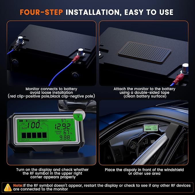 ANCEL BM200 PRO 12V Car Battery Monitor, 433MHz Wireless Transmission Battery Tester with Cranking Charging Test, Voltage & Temperature & Alarm Real-Time Monitoring for Car, Motocycle, RV, Truck, Boat