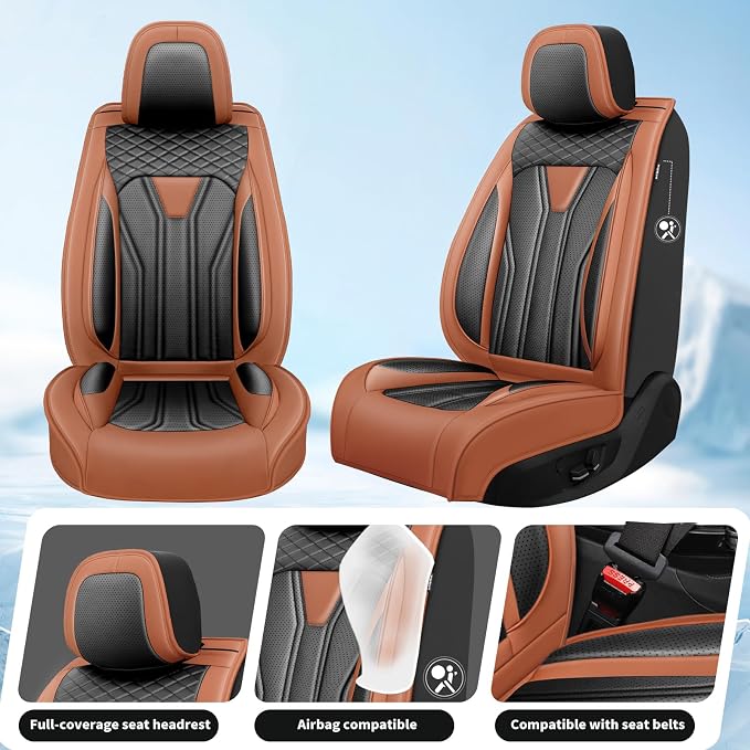 Fit Escape Car Seat Covers Premium Leather for Ford Escape 2010-2025 2026. Waterproof， Anti-Slip, Scratch-Resistant & All-Weather Seat Cushion Protector (2 Front Seat, Brown&Black)
