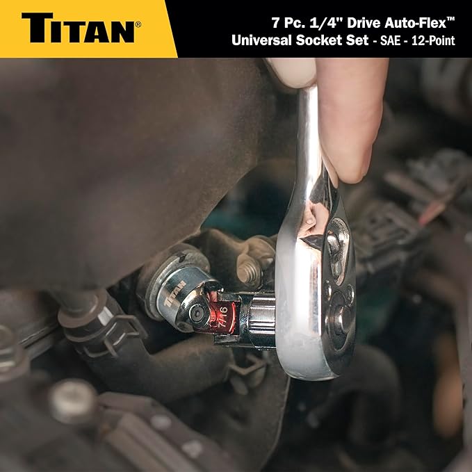 Titan 66860 7-Piece 1/4-Inch Drive SAE Auto Flex Universal Socket Set, 12-Point, 3/16-Inch to 9/16-Inch