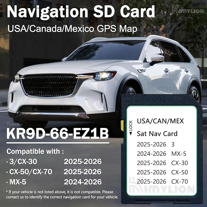 Upgraded Navigation SD Card - KR9D66EZ1B, GPS SD Map Card Compatible with 2025-2026 CX-50/3 / CX-30 / CX-70, 2024-2026 MX-5, USA/CAN/MEX Maps