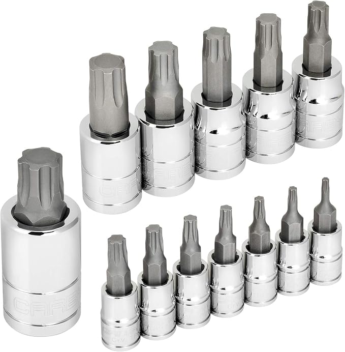 CARBYNE 13-Piece Torx Plus Bit Socket Set, 6 Lobe, TP-8/IP-8 to TP-60/IP-60, S2 Steel Bits, CrV Sockets, 1/4 in. 3/8 in. 1/2 in. Drive, Zinc Phosphate, Genuine Licensed Torx
