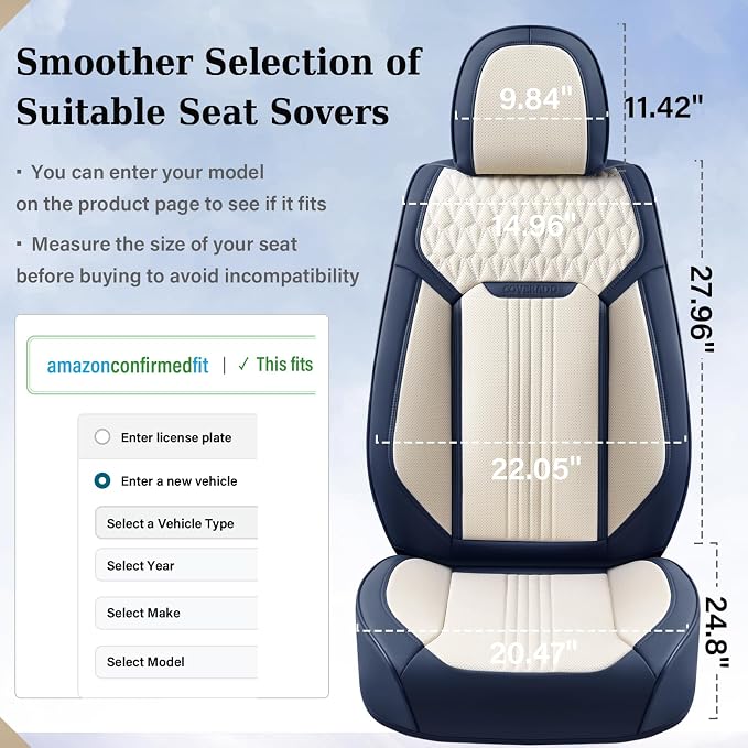 Coverado Front Seat Covers, Leather Car Seat Cover, Waterproof Car Seat Protector, Driver Seat Covers Car Seat Cushion Universal Fit for Most Cars, Blue&White