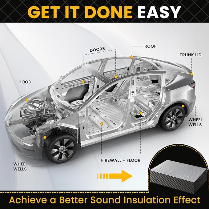 VOISEN Sound Deading Material for Cars,197 mil(5mm) 21 sqft Sound Deadening,Aluminum foil Foam Sound Deadener,Noise Insulation and Vibration Dampening Material 19 Pcs