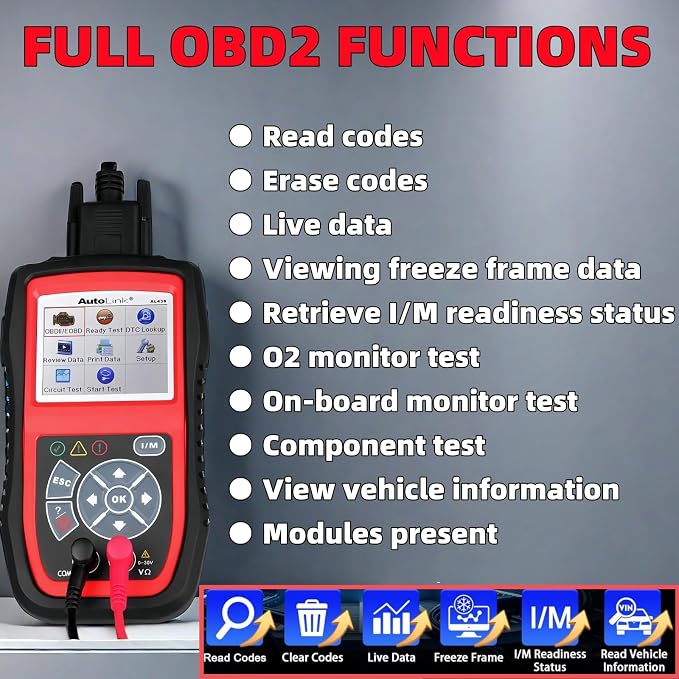 Autel AutoLink AL439 OBD2 Scanner, 2024 OBD2/EOBD Code Reader & Electrical Testing Diagnostic Scan Tool, I/M Readiness, Reads & Clears Codes, Live Data, Work on 1996 & Newer for DIYers Professionals