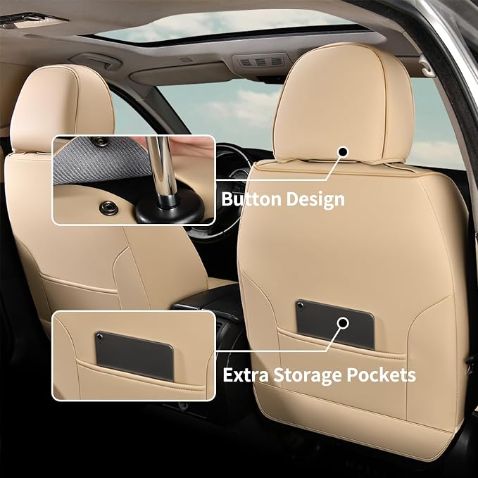 FLORICH Front Seat Cover Car Seat Covers for Front Seats Waterproof Leather Truck Seat Cushion Protector Universal Fit for Most Cars Trucks SUV, Beige
