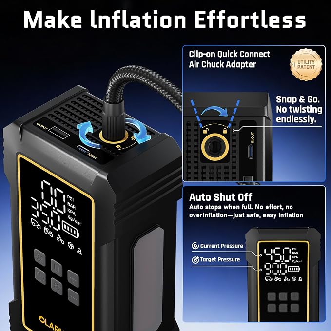OlarHike Powerful 12000mAh Heavy Duty Tire Inflator Portable Air Compressor, 7X Faster, 150PSI Dual Power 12V&Cordless Air Pump for Car Tires, Pickup Trucks, Jeeps, SUVs & RVs. Digital Pressure Gauge