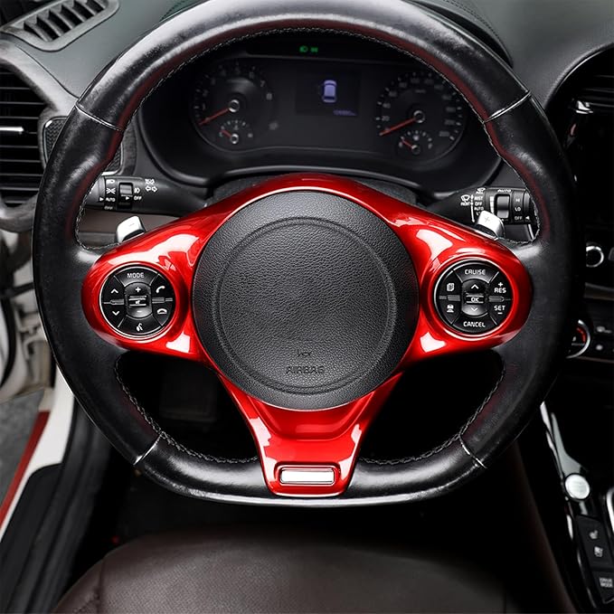 Premium Car Steering Wheel Handle Frame Cover - Anti-Slip Grip, Durable & Stylish Design Compatible with Kia Soul GT 2020-2025 Accessories (Red)