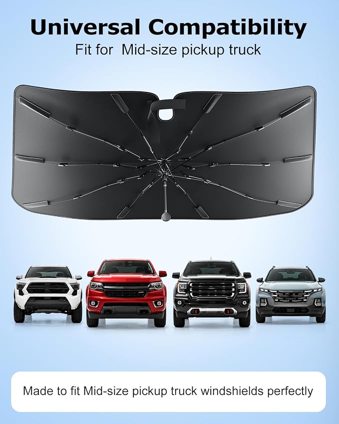 Weektic Truck Windshield Sun Shade Umbrella for Tacoma/Colorado/Canyon/Santa Cruz - Double Thickened Ice Crystal Coating, Sun & Heat Protection, Keep Vehicle Cool & Protect Interior