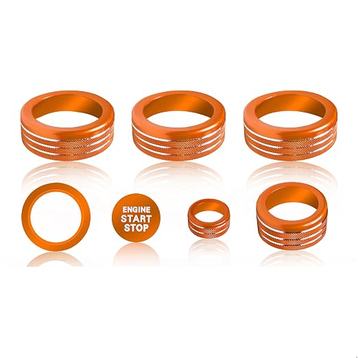 Knob Covers for Toyota Tacoma Accessories 2024 2025 2026 8" or 14" Touchscreen Air Conditioner Engine Start Stop Button Ring Drive Mode Switch Audio Center Console Button Knob Cover 7 Pcs (Orange)