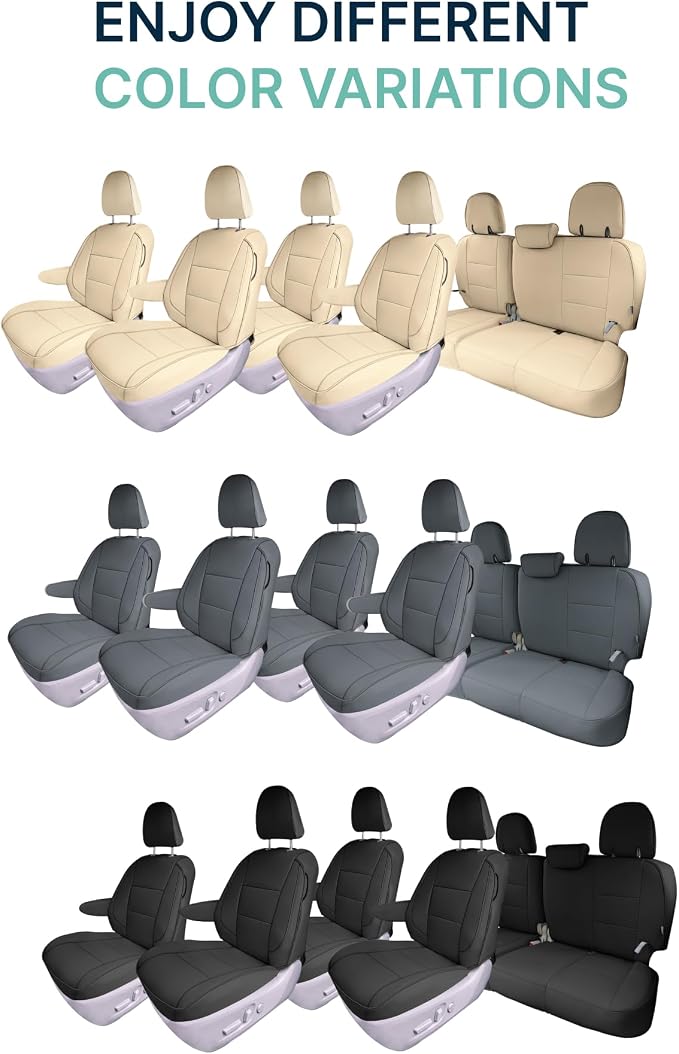 FH Group Custom Fit Car Seat Covers Specifically Made for 2011-2020 Toyota Sienna 7 Passenger, Car Seat Cover Full Set, Automotive Seat Covers in Solid Beige Faux Leather, Waterproof and Washable