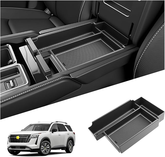 SKTU 2026 Pathfinder Center Console Organizer for 2026+ Nissan Pathfinder (SV/SL/Rock Creek/Platinum) Console Tray Nissan Pathfinder 2026 Accessories ABS Insert Armrest Storage Box (White)