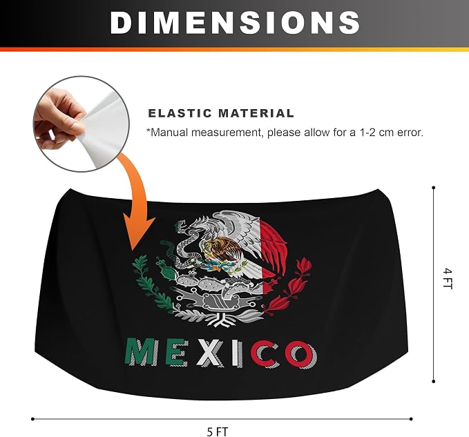 Mexico Flag Car Hood Cover, 4x5 Feet Car Bonnet Banner | Universal Fit, Elastic Polyester, Stretchable