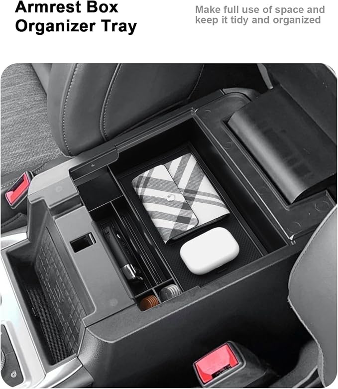 2024 Explorer Center Console Organizer - 2 Pcs Armrest Box Organizer Tray + TPE Center Console Cup Holder Insert for 2020-2024 Ford Explorer Accessories - ABS Organizer & TPE Cup Holder Set