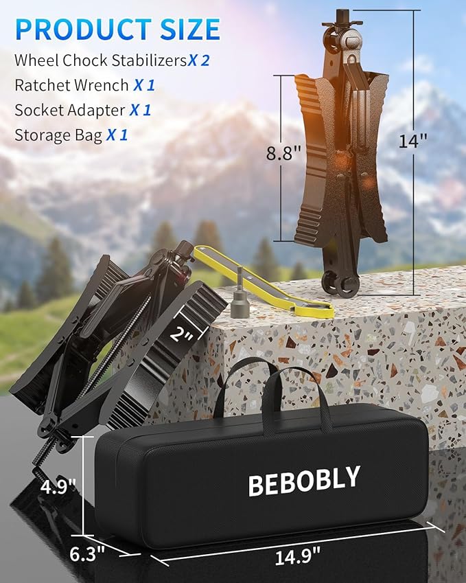 BEBOBLY Camper RV Wheel Chock Stabilizer 2 Sets, Heavy Duty X-Shaped Camper Wheel Chocks with Wrench for Travel Trailer, Fits 3.5" to 12" Wheel Gaps, Anti-Move Tire Wheel Chock