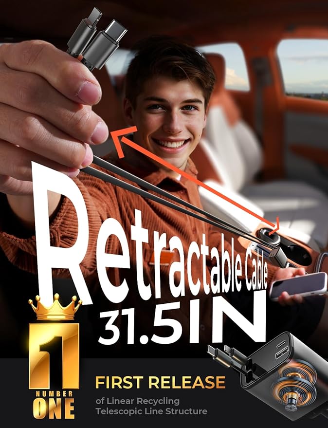 LISEN Retractable Car Charger, Gifts for Him Her, 84W Car Adapter USB C Fast Charger, Gifts for Mothers Day Travel Essentials Car Accessories for Men Women Gifts for iPhone 17 16 15 14 13 Samsung S26