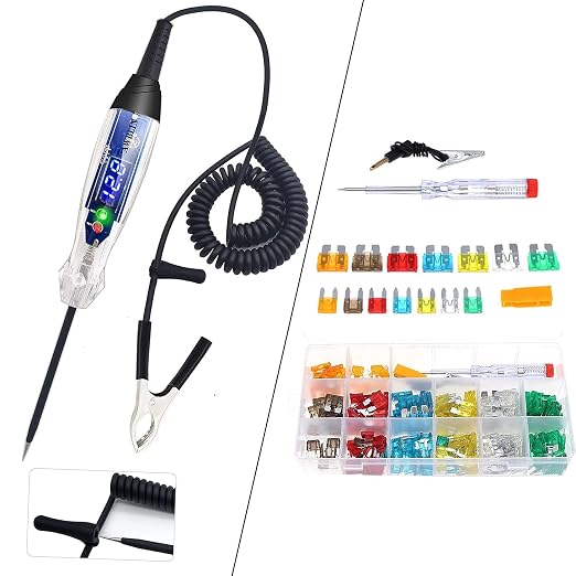 AWBLIN Automotive Test Light 3-60V DC Digital LED Ciruit Tester Auto Bidirectional Voltage Tester with Voltmeter and 220pcs Fuse Assortment Kit Assorted Replacement Blade Fuses Standard & Mini